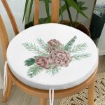 - RealHomes Yuvarlak Fermuarlı Minder - Realhomes  Kozalak Çizimli Cristmas Temalı Dijital Baskılı Yuvarlak Fermuarlı Sandalye Minderi Realhomes