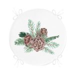 - RealHomes Yuvarlak Fermuarlı Minder - Realhomes  Kozalak Çizimli Cristmas Temalı Dijital Baskılı Yuvarlak Fermuarlı Sandalye Minderi Realhomes