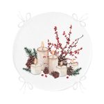 - RealHomes Yuvarlak Fermuarlı Minder - Realhomes  Mum & Kozalak Tasarımlı Christmas Temalı Dijital Baskılı Yuvarlak Fermuarlı Sandalye Minderi Realhomes