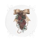 - RealHomes Yuvarlak Fermuarlı Minder - Realhomes  Kurdeleli Kozalak Motifli Dijital Baskılı Yuvarlak Fermuarlı Sandalye Minderi Realhomes