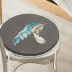 - RealHomes Yuvarlak Fermuarlı Minder - Realhomes  Mavi & Sarı Tüy Motifli Dijital Baskılı Yuvarlak Fermuarlı Sandalye Minderi Realhomes