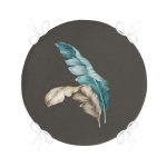 - RealHomes Yuvarlak Fermuarlı Minder - Realhomes  Mavi & Sarı Tüy Motifli Dijital Baskılı Yuvarlak Fermuarlı Sandalye Minderi Realhomes