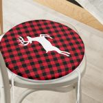 - RealHomes Yuvarlak Fermuarlı Minder - Realhomes Ekose Zemin Geyik Tasarımlı Dijital Baskılı Yuvarlak Fermuarlı Sandalye Minderi Realhomes