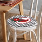 - RealHomes Yuvarlak Fermuarlı Minder - Realhomes  Gri Ekose Zemin & Kırmızı Kuş Tasarımlı Dijital Baskılı Modern Yuvarlak Fermuarlı Sandalye Minderi Realhomes