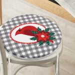 - RealHomes Yuvarlak Fermuarlı Minder - Realhomes  Gri Ekose Zemin & Kırmızı Kuş Tasarımlı Dijital Baskılı Modern Yuvarlak Fermuarlı Sandalye Minderi Realhomes