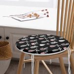 - RealHomes Yuvarlak Fermuarlı Minder - Realhomes  Siyah Zemin Vazo Desenli Dijital Baskılı Modern Yuvarlak Fermuarlı Sandalye Minderi Realhomes