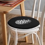 - RealHomes Yuvarlak Fermuarlı Minder - Realhomes  Siyah Beyaz Kozalak Motifli Dijital Baskılı Yuvarlak Fermuarlı Sandalye Minderi Realhomes