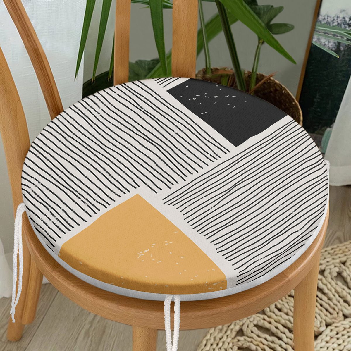 Soyut İlkel Desen Tasarımlı Dijital Baskılı Yuvarlak Fermuarlı Sandalye Minderi Realhomes