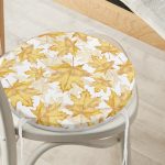 - RealHomes Yuvarlak Fermuarlı Minder - Realhomes  Gold Yaprak Motifli Dijital Baskılı Modern Yuvarlak Fermuarlı Sandalye Minderi Realhomes
