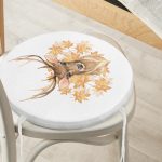 - RealHomes Yuvarlak Fermuarlı Minder - Realhomes Gold Yaprak Detaylı Geyik Tasarımlı Dijital Baskılı Yuvarlak Fermuarlı Sandalye Minderi Realhomes