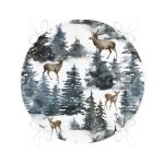 - RealHomes Yuvarlak Fermuarlı Minder - Realhomes Suluboya Çam Ağacı & Geyik Tasarımlı Dijital Baskılı Modern Yuvarlak Fermuarlı Sandalye Minderi Realhomes