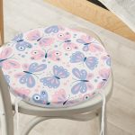 - RealHomes Yuvarlak Fermuarlı Minder - Realhomes Renkli Kelebek Motifli Dijital Baskılı Modern Yuvarlak Fermuarlı Sandalye Minderi Realhomes