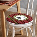 - RealHomes Yuvarlak Fermuarlı Minder - Realhomes  Ekose Zemin Çelenkli Geyik Motifli Dijital Baskılı Modern Yuvarlak Fermuarlı Sandalye Minderi Realhomes