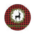 - RealHomes Yuvarlak Fermuarlı Minder - Realhomes  Ekose Zemin Çelenkli Geyik Motifli Dijital Baskılı Modern Yuvarlak Fermuarlı Sandalye Minderi Realhomes