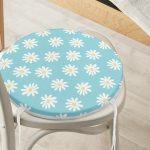 Mavi Zemin Papatya Çizimli Dijital Baskılı Modern Yuvarlak Fermuarlı Sandalye Minderi Realhomes