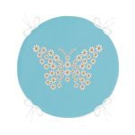 - RealHomes Yuvarlak Fermuarlı Minder - Realhomes Mavi Zemin Papatyadan Kelebek Tasarımlı Dijital Baskılı Modern Yuvarlak Fermuarlı Sandalye Minderi Realhomes