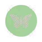 Yeşil Zemin Papatyadan Kelebek Tasarımlı Dijital Baskılı Modern Yuvarlak Fermuarlı Sandalye Minderi Realhomes