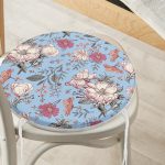 Mavi Zemin Papatya & Gül Tasarımlı Dijital Baskılı Modern Yuvarlak Fermuarlı Sandalye Minderi Realhomes