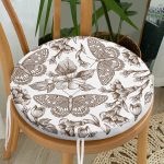 Karakalem Çiçek & Kelebek Desenli Dijital Baskılı Yuvarlak Fermuarlı Sandalye Minderi Realhomes