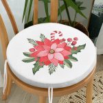 - RealHomes Yuvarlak Fermuarlı Minder - Realhomes  Beyaz Zemin Gül Tasarımlı Dijital Baskılı Modern Yuvarlak Fermuarlı Sandalye Minderi Realhomes