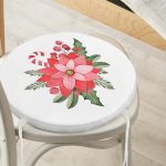 - RealHomes Yuvarlak Fermuarlı Minder - Realhomes  Beyaz Zemin Gül Tasarımlı Dijital Baskılı Modern Yuvarlak Fermuarlı Sandalye Minderi Realhomes