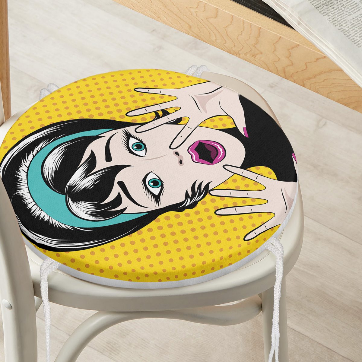 Pop Art Resimli Dijital Baskılı Yuvarlak Fermuarlı Sandalye Minderi Realhomes