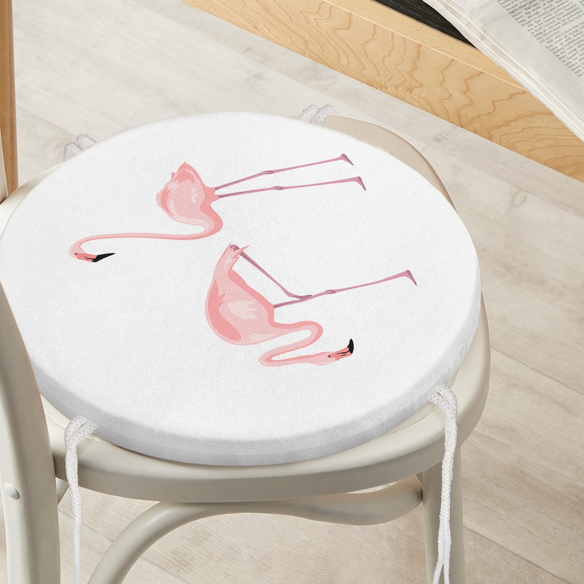 Pembe Flamingo Desenli Dijital Baskılı Yuvarlak Fermuarlı Sandalye Minderi Realhomes
