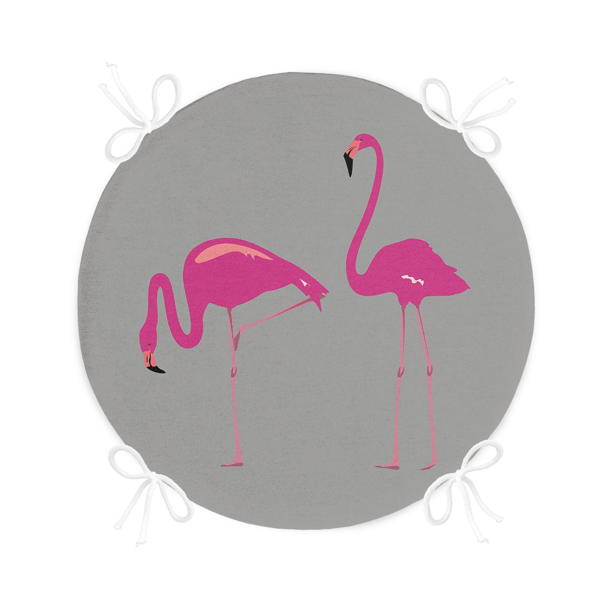 Gri Zemin Flamingo Desenli Dijital Baskılı Yuvarlak Fermuarlı Sandalye Minderi Realhomes