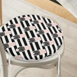 - RealHomes Yuvarlak Fermuarlı Minder - Realhomes  Siyah Çizgili Kaktüs Motifli Dijital Baskılı Yuvarlak Fermuarlı Sandalye Minderi Realhomes
