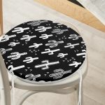 - RealHomes Yuvarlak Fermuarlı Minder - Realhomes  Siyah Beyaz Kaktüs Dijital Baskılı Yuvarlak Fermuarlı Sandalye Minderi Realhomes