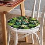 - RealHomes Yuvarlak Fermuarlı Minder - Realhomes  Siyah Zemin Yapraklar Yuvarlak Fermuarlı Sandalye Minderi Realhomes