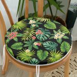 - RealHomes Yuvarlak Fermuarlı Minder - Realhomes  Siyah Zemin Yapraklar Yuvarlak Fermuarlı Sandalye Minderi Realhomes