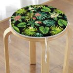 - RealHomes Yuvarlak Fermuarlı Minder - Realhomes  Siyah Zemin Yapraklar Yuvarlak Fermuarlı Sandalye Minderi Realhomes