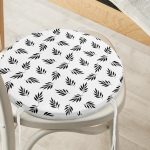 - RealHomes Yuvarlak Fermuarlı Minder - Realhomes  Siyah Beyaz Yaprak Desenli Yuvarlak Fermuarlı Sandalye Minderi Realhomes