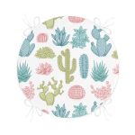 - RealHomes Yuvarlak Fermuarlı Minder - Realhomes Kaktüs Desenli Renkli Modern Yuvarlak Fermuarlı Sandalye Minderi Realhomes