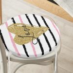 - RealHomes Yuvarlak Fermuarlı Minder - Realhomes  Love Yaldızlı Kalp Desenli Dijital Baskılı Modern Yuvarlak Fermuarlı Sandalye Minderi Realhomes