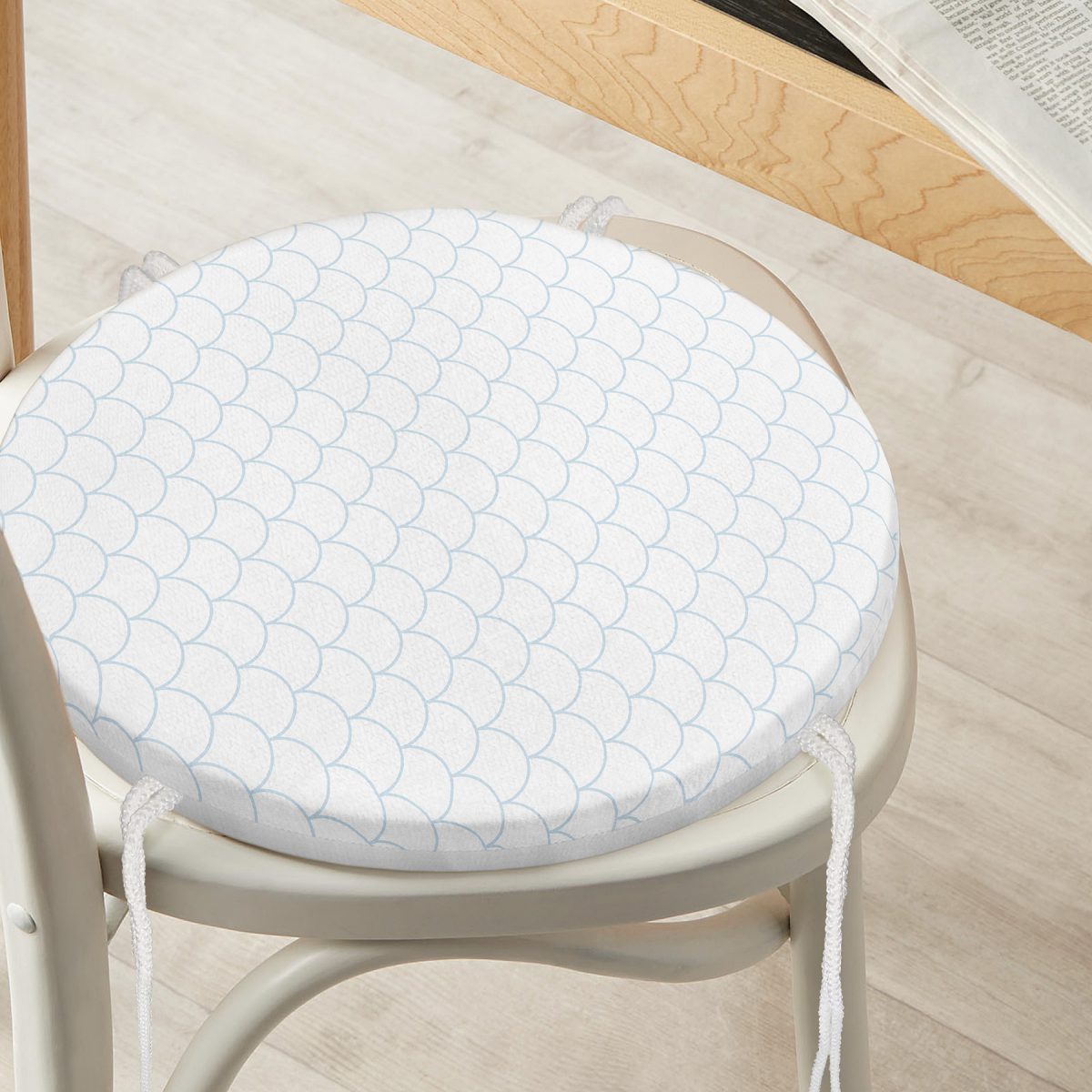 Açık Mavi Geometrik Desenli Dijital Baskılı Yuvarlak Fermuarlı Sandalye Minderi Realhomes