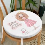 - RealHomes Yuvarlak Fermuarlı Minder - Realhomes Sevimli Kız Motifli Dijital Baskılı Yuvarlak Fermuarlı Sandalye Minderi Realhomes
