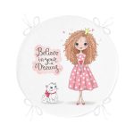 - RealHomes Yuvarlak Fermuarlı Minder - Realhomes Sevimli Kız Motifli Dijital Baskılı Yuvarlak Fermuarlı Sandalye Minderi Realhomes