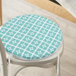 - RealHomes Yuvarlak Fermuarlı Minder - Realhomes Turkuaz Renkli Yonca Desenli Dijital Baskılı Yuvarlak Fermuarlı Sandalye Minderi Realhomes