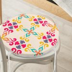 - RealHomes Yuvarlak Fermuarlı Minder - Realhomes  Krem Zeminli Geometrik Dijital Baskılı Yuvarlak Fermuarlı Sandalye Minderi Realhomes