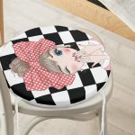 - RealHomes Yuvarlak Fermuarlı Minder - Realhomes Damalı Fashion Girl Dijital Baskılı Modern Yuvarlak Fermuarlı Sandalye Minderi Realhomes