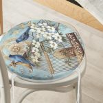 - RealHomes Yuvarlak Fermuarlı Minder - Realhomes  Mavi Kuş Desen Dijital Baskılı Yuvarlak Fermuarlı Sandalye Minderi Realhomes