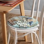 - RealHomes Yuvarlak Fermuarlı Minder - Realhomes  Mavi Kuş Desen Dijital Baskılı Yuvarlak Fermuarlı Sandalye Minderi Realhomes