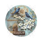 - RealHomes Yuvarlak Fermuarlı Minder - Realhomes  Mavi Kuş Desen Dijital Baskılı Yuvarlak Fermuarlı Sandalye Minderi Realhomes