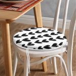 Siyah Kalp Desenli Dijital Baskılı Yuvarlak Fermuarlı Sandalye Minderi Realhomes