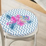 Zikzak Zeminli Flamingo Dijital Baskılı Yuvarlak Fermuarlı Sandalye Minderi Realhomes