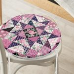 - RealHomes Yuvarlak Fermuarlı Minder - Realhomes Mürdüm Renk Patchwork Desenli Yuvarlak Fermuarlı Sandalye Minderi Realhomes