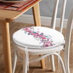 - RealHomes Yuvarlak Fermuarlı Minder - Realhomes Sarmaşık Gül Desenli Kuş Motifli Dijital Baskılı Yuvarlak Fermuarlı Sandalye Minderi Realhomes