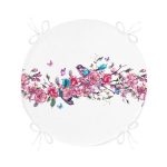 - RealHomes Yuvarlak Fermuarlı Minder - Realhomes Sarmaşık Gül Desenli Kuş Motifli Dijital Baskılı Yuvarlak Fermuarlı Sandalye Minderi Realhomes